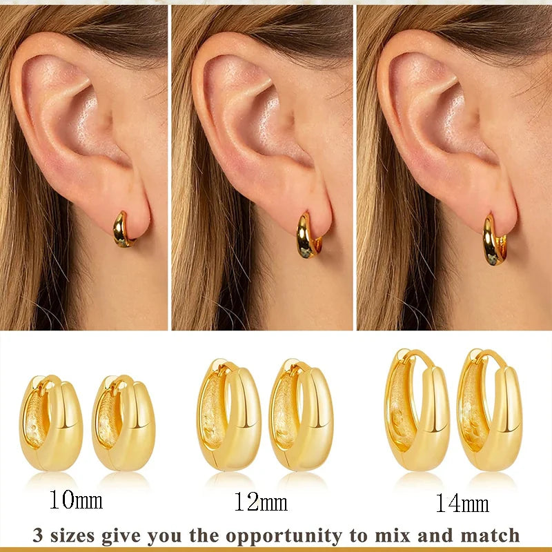 3 Pairs Chunky Gold Color Hoop Earrings Set for Women Girls 2024 Trend Jewelry Stackable Piercing Dainty Twist Cuff Earring